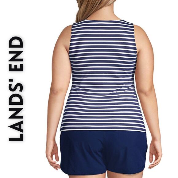 Lands End Tankini Swimsuit Top 16 DD Blue White Stripe High Neck Nautical UPF 50 - Picture 3 of 10